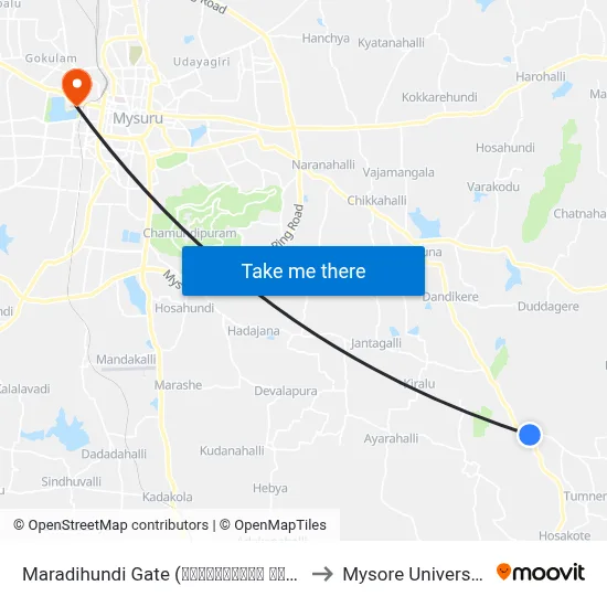 Maradihundi Gate (ಮರಾದಿಹುಂಡಿ ಗೇಟ್) to Mysore University map