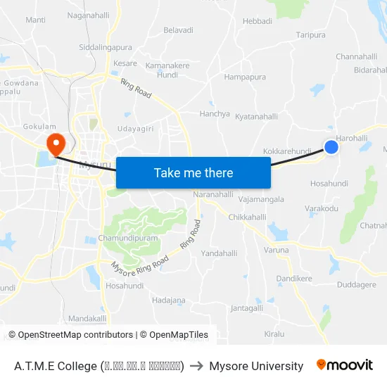 A.T.M.E College (ಎ.ಟಿ.ಎಂ.ಇ ಕಾಲೇಜು) to Mysore University map