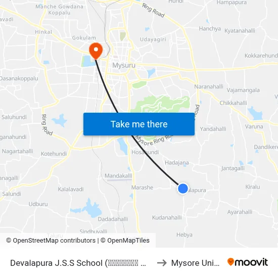 Devalapura J.S.S School (ದೇವಲಾಪುರ ಜೆ.ಎಸ್.ಎಸ್ ಶಾಲೆ) to Mysore University map