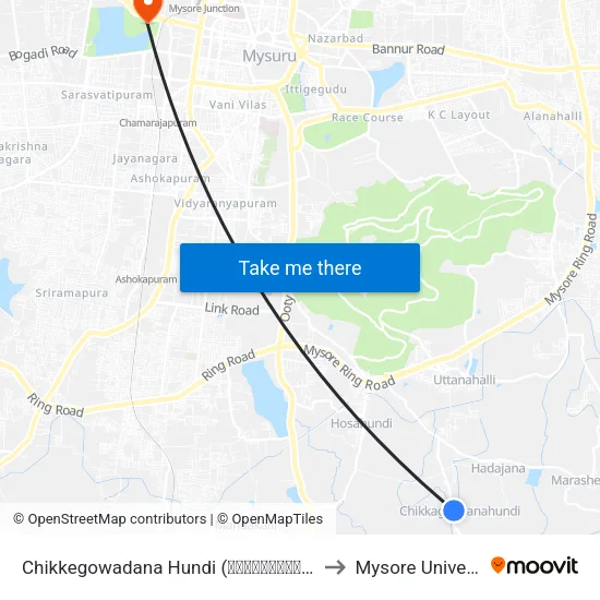 Chikkegowadana Hundi (ಚಿಕ್ಕೇಗೌಡನ ಹುಂಡಿ) to Mysore University map