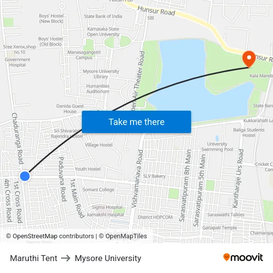 Maruthi Tent to Mysore University map
