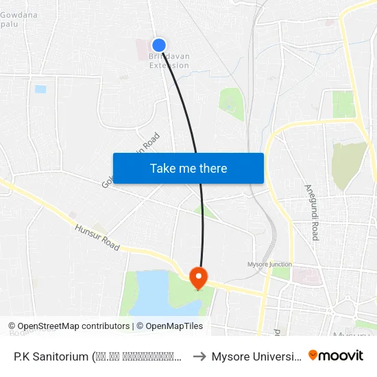 P.K Sanitorium (ಪಿ.ಕೆ ಸ್ಯಾನಿಟೋರಿಯಂ) to Mysore University map