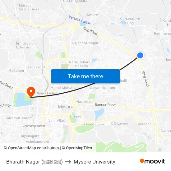 Bharath Nagar (ಭರತ್ ನಗರ) to Mysore University map