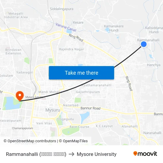 Rammanahalli (ರಮ್ಮನ ಹಳ್ಳಿ) to Mysore University map