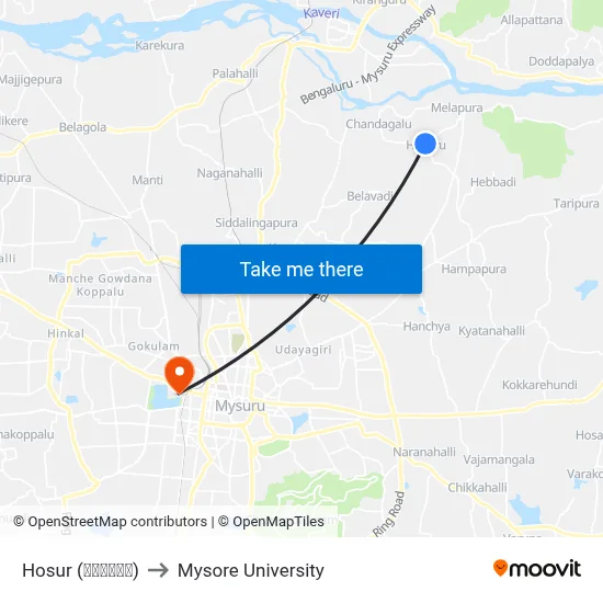 Hosur (ಹೊಸೂರು) to Mysore University map