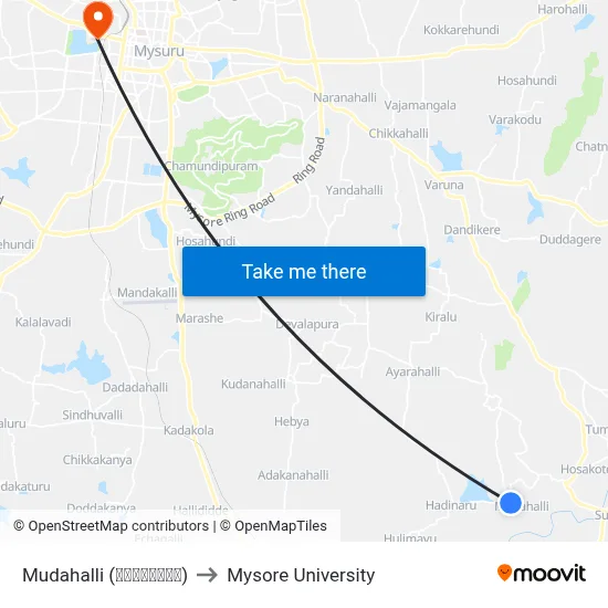 Mudahalli (ಮುದಹಳ್ಳಿ) to Mysore University map