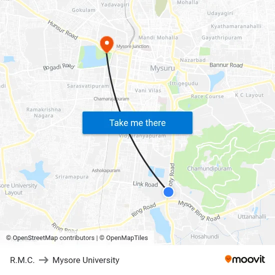 R.M.C. to Mysore University map