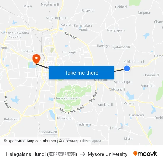 Halagaiana Hundi (ಹಲಗಯ್ಯನಹುಂಡಿ) to Mysore University map