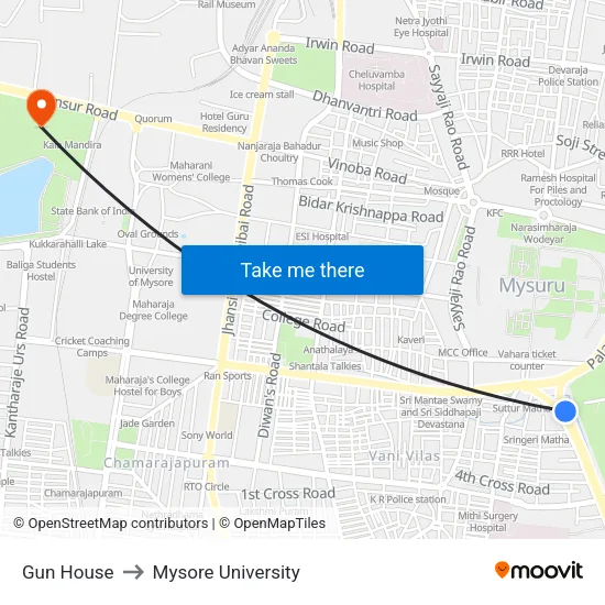Gun House to Mysore University map