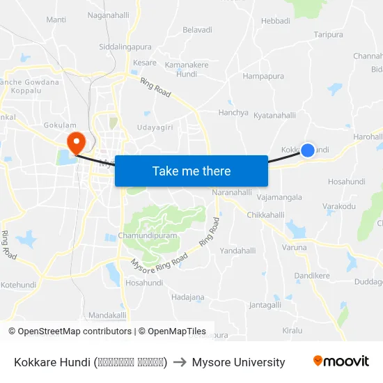 Kokkare Hundi (ಕೊಕ್ಕರೆ ಹುಂಡಿ) to Mysore University map
