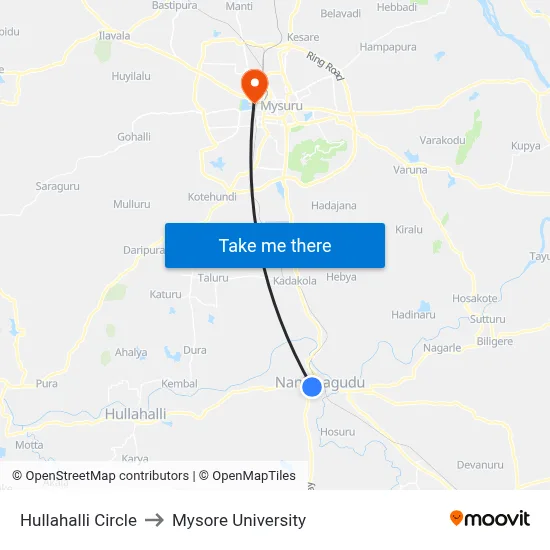 Hullahalli Circle to Mysore University map