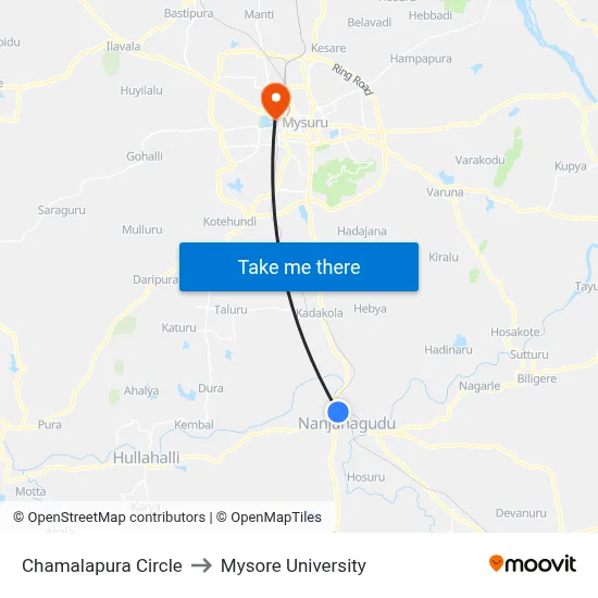 Chamalapura Circle to Mysore University map