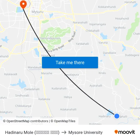 Hadinaru Mole (ಹದಿನಾರು ಮೊಳೆ) to Mysore University map