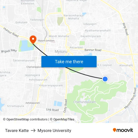 Tavare Katte to Mysore University map