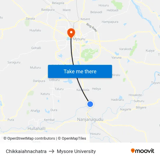 Chikkaiahnachatra to Mysore University map