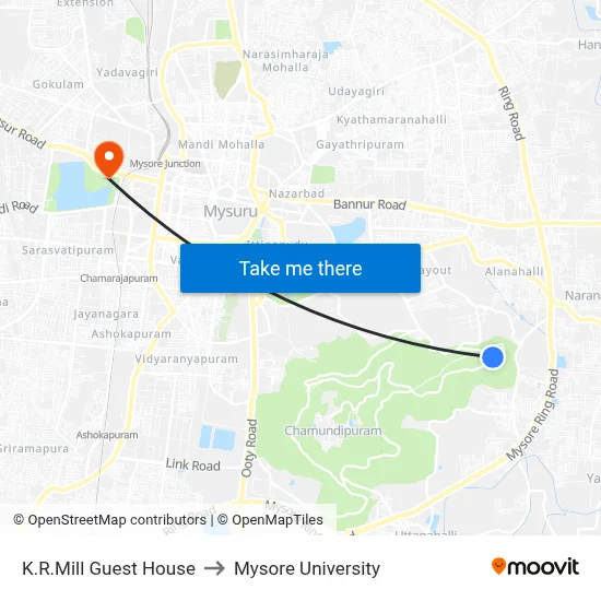 K.R.Mill Guest House to Mysore University map