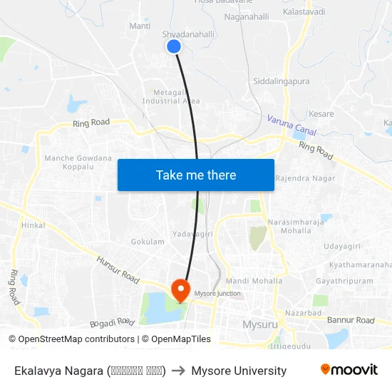 Ekalavya Nagara (ಏಕಲವ್ಯ ನಗರ) to Mysore University map