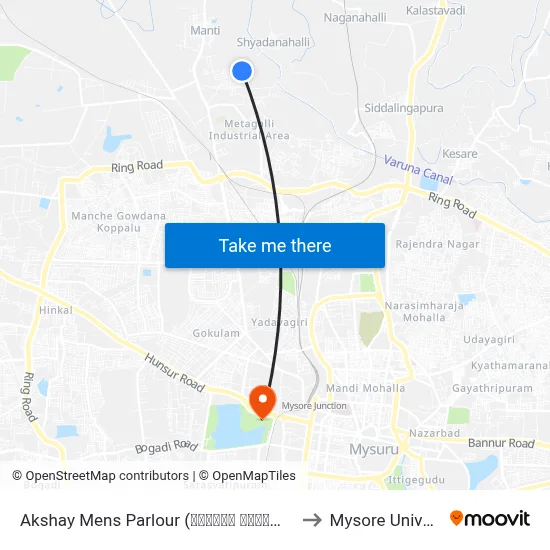 Akshay Mens Parlour (ಅಕ್ಷಯ್‌ ಮೆನ್ಸ್ ಪಾರ್ಲರ್) to Mysore University map
