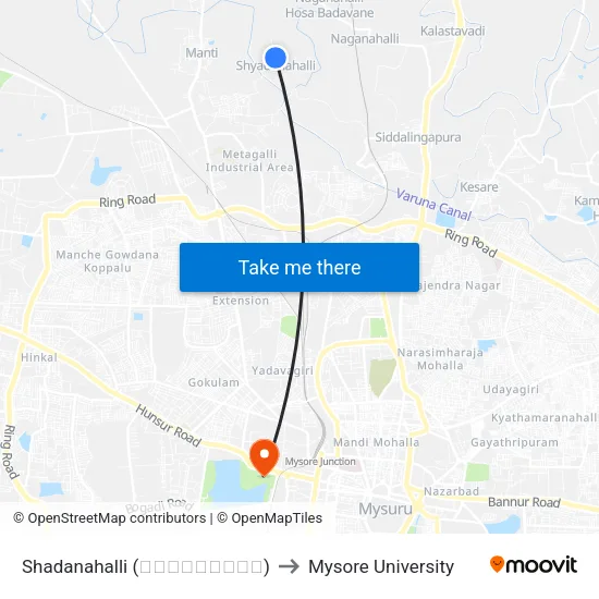 Shadanahalli (ಶಾಡನಹಳ್ಳಿ) to Mysore University map