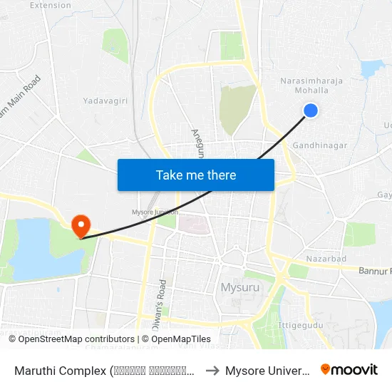Maruthi Complex (ಮಾರುತಿ ಕಾಂಪ್ಲೆಕ್ಸ್) to Mysore University map