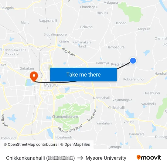 Chikkankanahalli (ಚಿಕ್ಕನಹಳ್ಳಿ) to Mysore University map
