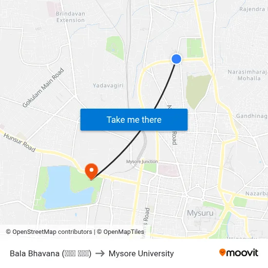 Bala Bhavana (ಬಾಲ ಭವನ) to Mysore University map