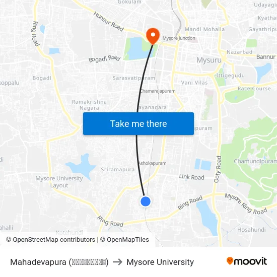 Mahadevapura (ಮಹಾದೇವಪುರ) to Mysore University map
