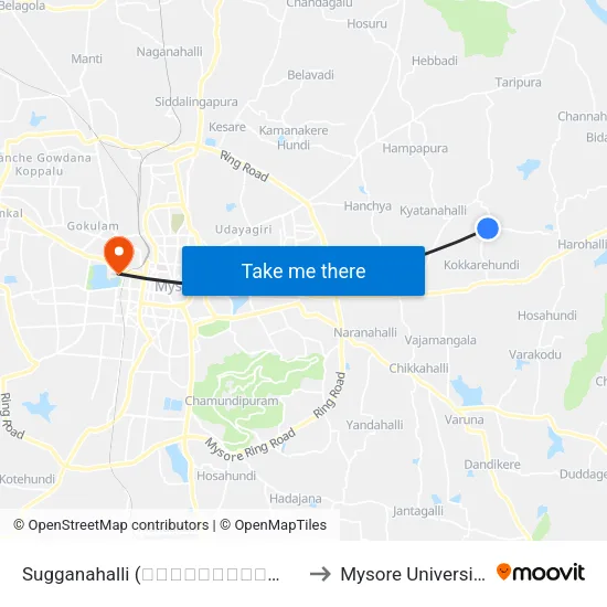Sugganahalli (ಸುಗ್ಗನಹಳ್ಳಿ) to Mysore University map