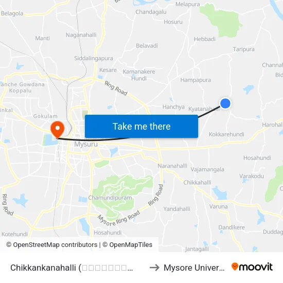 Chikkankanahalli (ಚಿಕ್ಕನಹಳ್ಳಿ) to Mysore University map