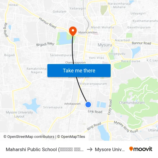 Maharshi Public School (ಮಹರ್ಷಿ ಪಬ್ಲಿಕ್ ಶಾಲೆ) to Mysore University map