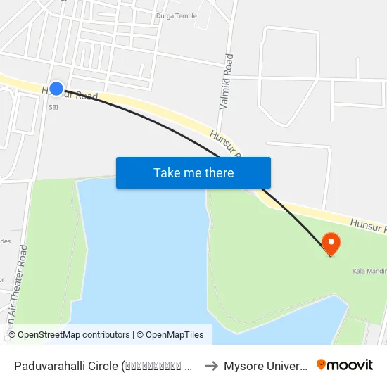 Paduvarahalli Circle (ಪಡುವರಹಳ್ಳಿ ವೃತ್ತ) to Mysore University map