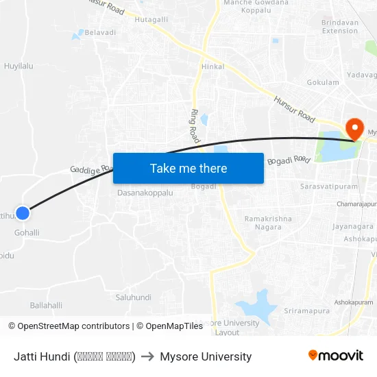 Jatti Hundi (ಜಟ್ಟಿ ಹುಂಡಿ) to Mysore University map