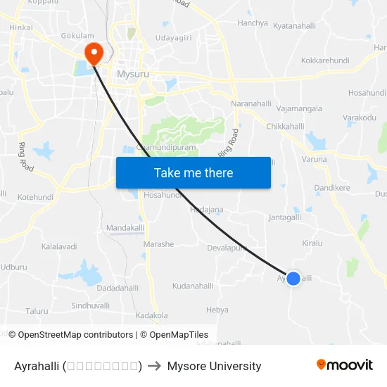 Ayrahalli (ಐರಾಹಳ್ಳಿ) to Mysore University map