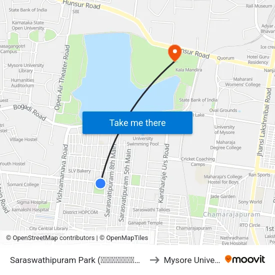 Saraswathipuram Park (ಸರಸ್ವತಿಪುರಂ ಪಾರ್ಕ್‌) to Mysore University map