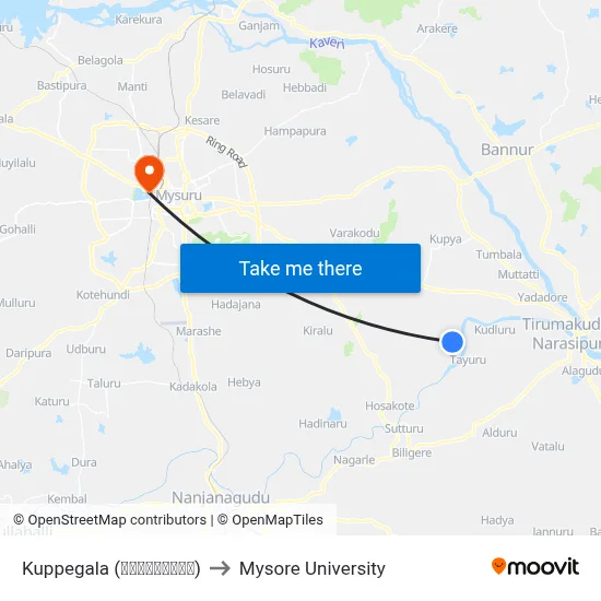 Kuppegala (ಕುಪ್ಪೇಗಾಲ) to Mysore University map