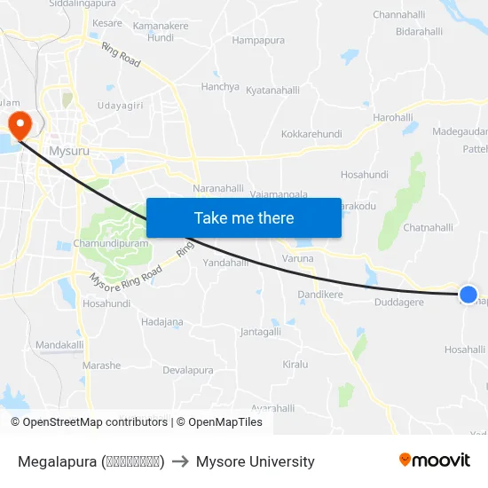 Megalapura (ಮೇಘಲಾಪುರ) to Mysore University map