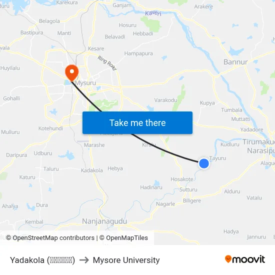 Yadakola (ಯಾದಕೊಳ) to Mysore University map