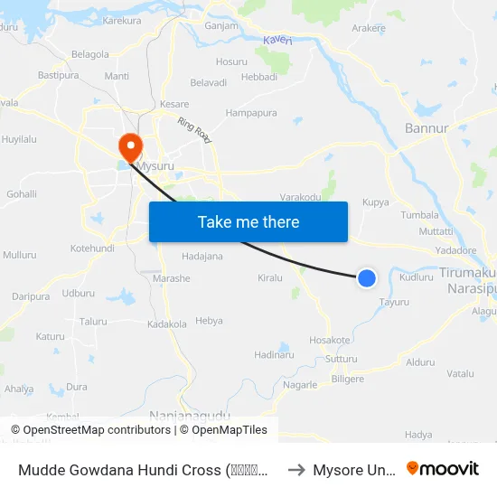 Mudde Gowdana Hundi Cross (ಮುದ್ದೇಗೌಡನ ಹುಂಡಿ ಕ್ರಾಸ್) to Mysore University map