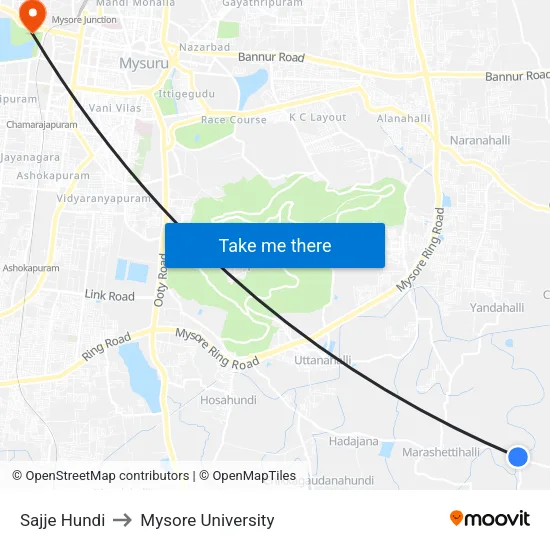 Sajje Hundi to Mysore University map