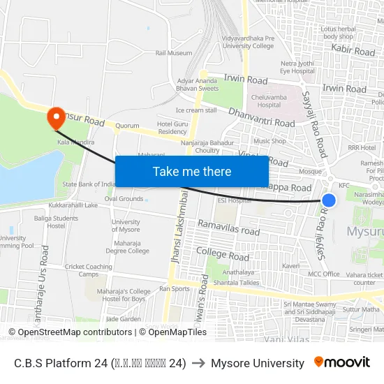 C.B.S Platform 24 (ನ.ಬ.ನಿ ಅಂಕಣ 24) to Mysore University map