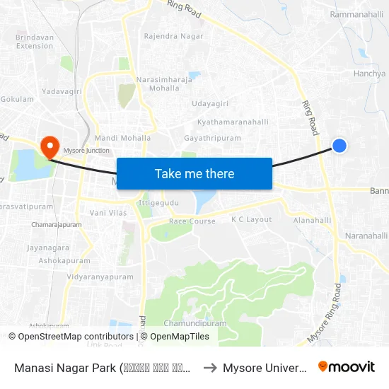 Manasi Nagar Park (ಮಾನಸಿ ನಗರ ಪಾರ್ಕ್‌) to Mysore University map