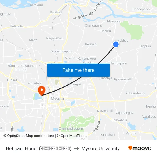 Hebbadi Hundi (ಹೆಬ್ಬಾಡಿ ಹುಂಡಿ) to Mysore University map
