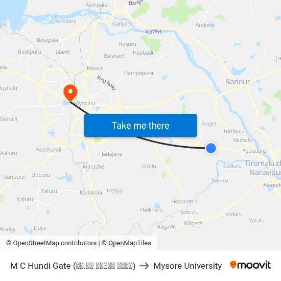 M C Hundi Gate (ಎಂ.ಸಿ ಹುಂಡಿ ಗೇಟ್) to Mysore University map