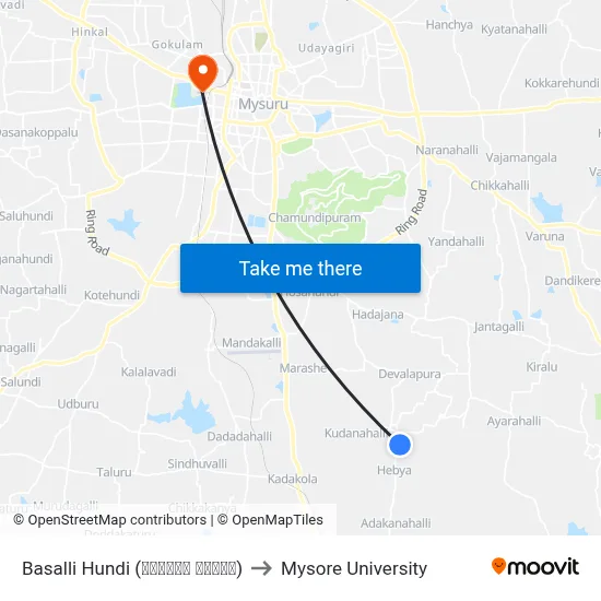 Basalli Hundi (ಬಸಳ್ಳಿ ಹುಂಡಿ) to Mysore University map