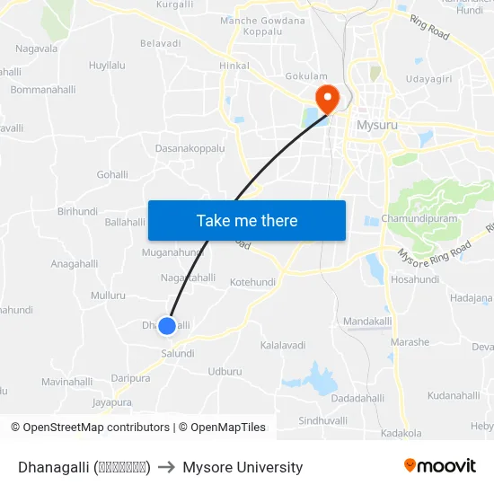 Dhanagalli (ಧನಗಳ್ಳಿ) to Mysore University map