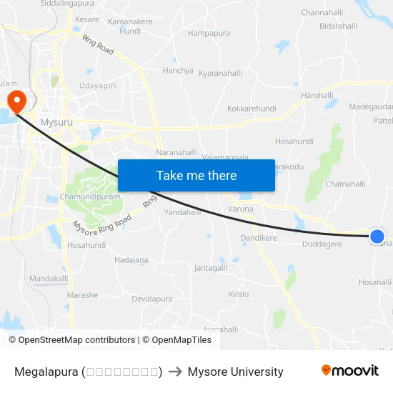Megalapura (ಮೇಘಲಾಪುರ) to Mysore University map
