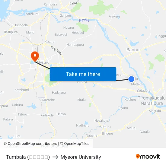 Tumbala (ತುಂಬಳ) to Mysore University map