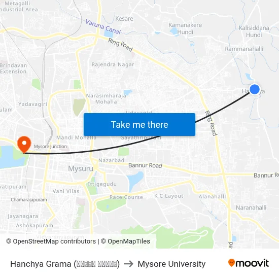 Hanchya Grama (ಹಂಚ್ಯ ಗ್ರಾಮ) to Mysore University map