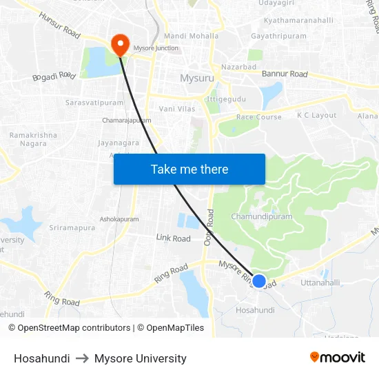 Hosahundi to Mysore University map