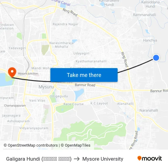 Galigara Hundi (ಗಾಳಿಗರ ಹುಂಡಿ) to Mysore University map